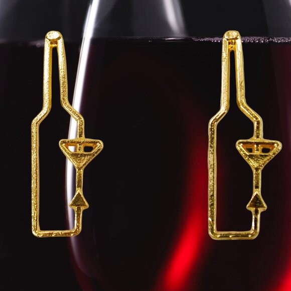 Wine bottle and glass fashion earrings designed in a gold plated finish. - Picture 3 of 6